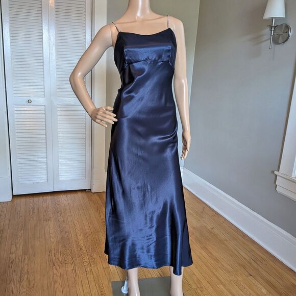 Vintage Slip Dress 90s Jessica McClintock Silky Blue Gown Rhinestone Prom 3/4 - Picture 10 of 11